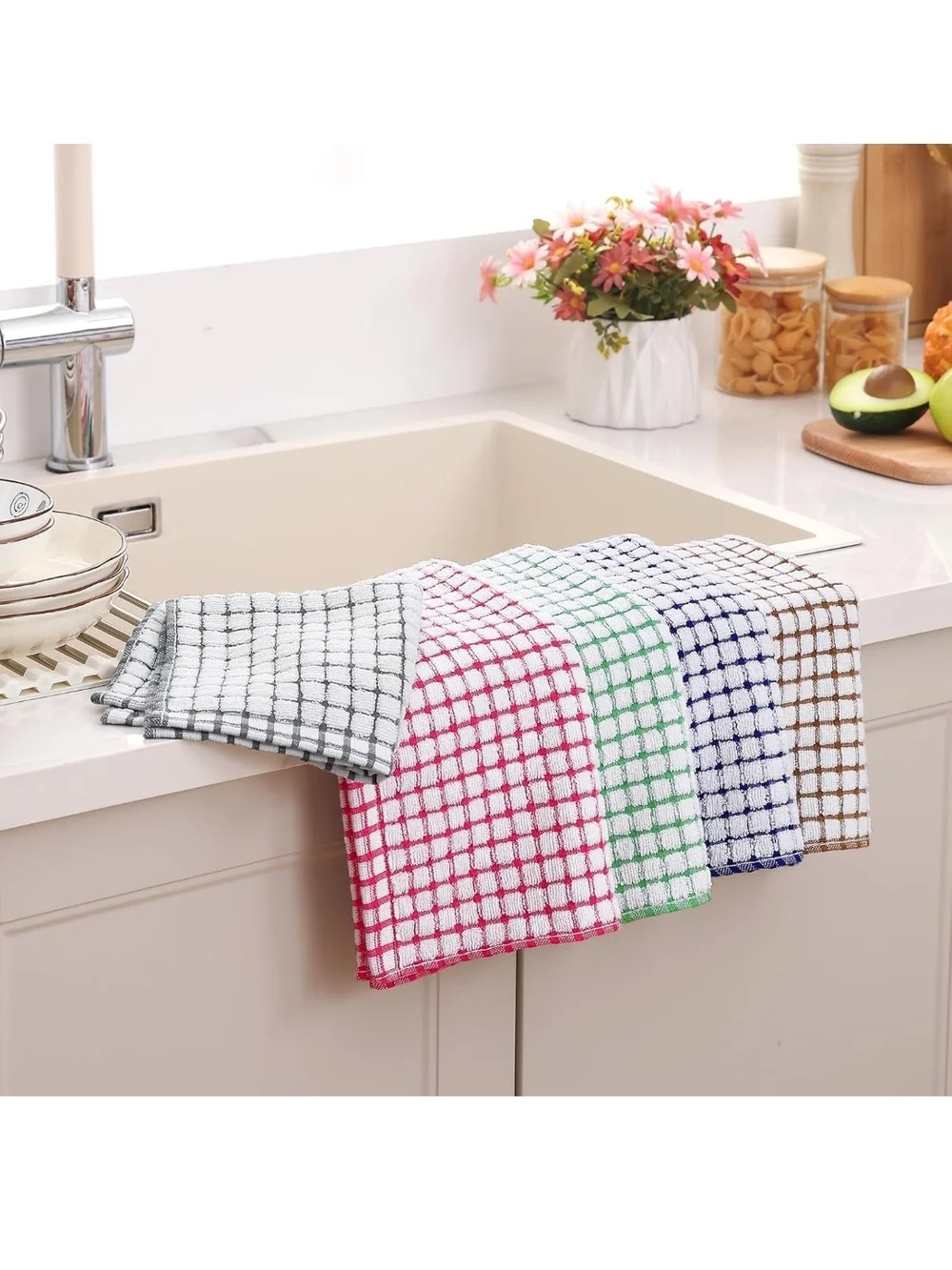Kitchen & Bath Checkered Cotton Dishcloths - Assorted Pastel Colors